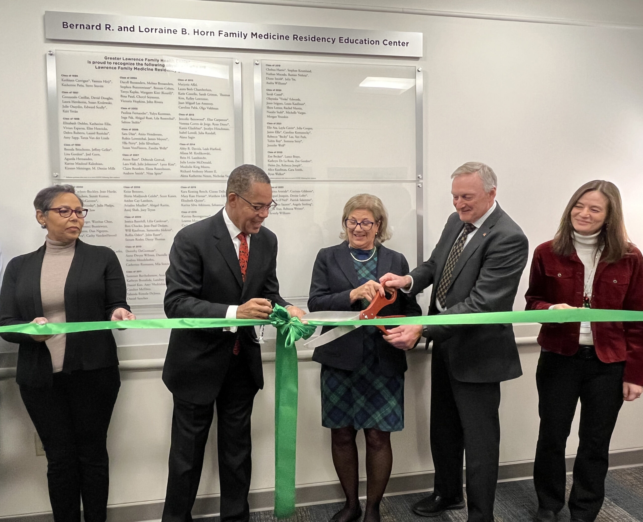 Cutting the ribbon at the dedication of GLFHC's Bernard R. and Lorraine B. Horn Family Medicine Residency Education Center.