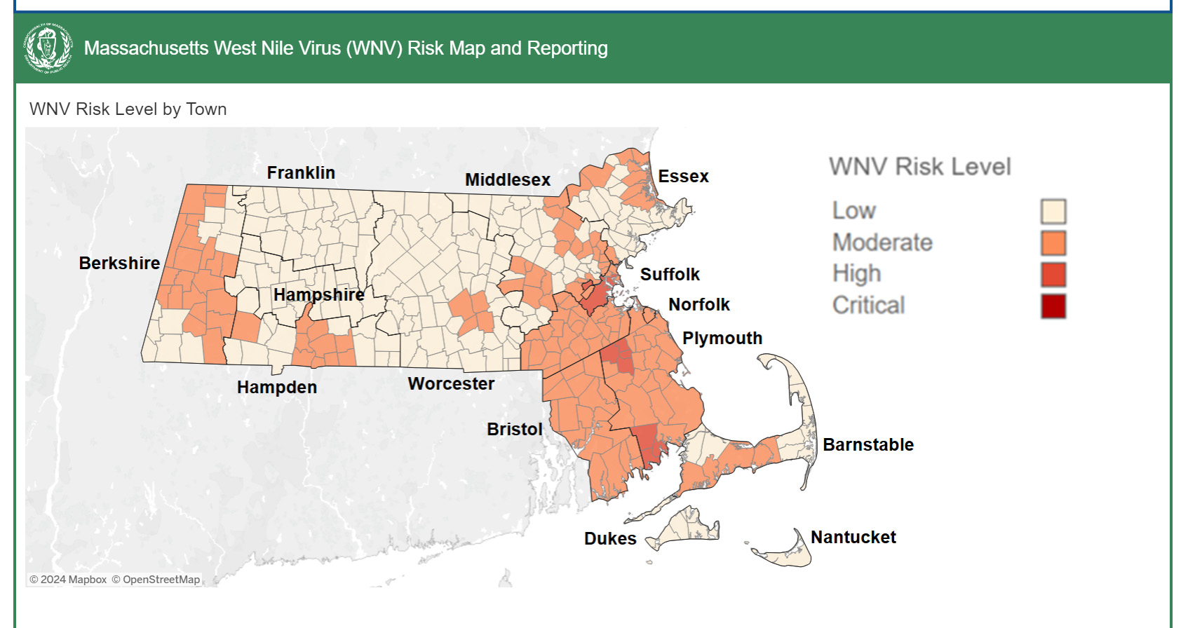 Eastern Equine Encephalitis and West Nile Virus have been found in Massachusetts and New Hampshire in late August, 2024.