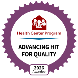 The seal for the Advancing Health Information Technology Badge 2026, which GLFHC has earned from its governing body, HRSA.